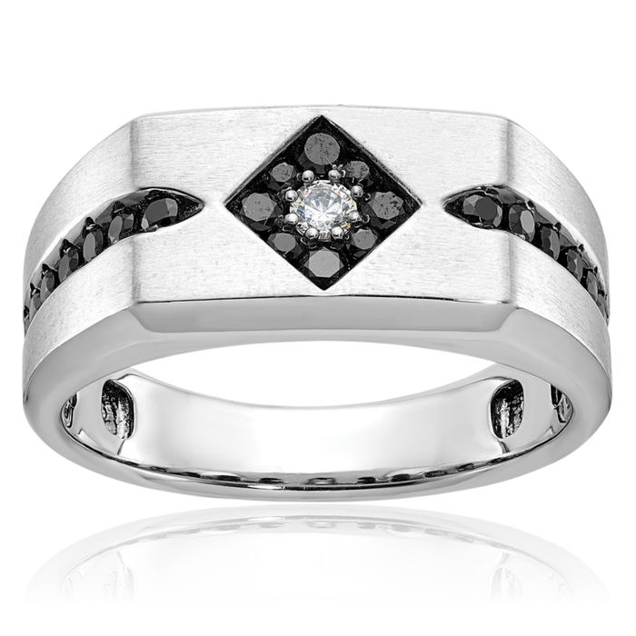 10K Solid White Gold Black Mens Diamond Wedding Band Statement Ring