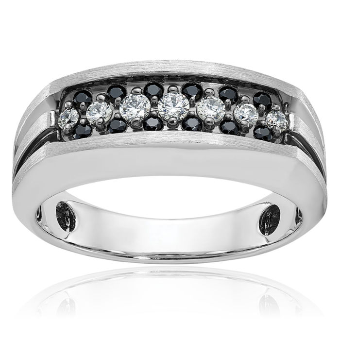 10K Solid White Gold Black Mens Diamond Wedding Band Statement Ring