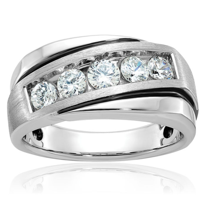 10K Solid White Gold Black Mens Diamond Wedding Band Ring