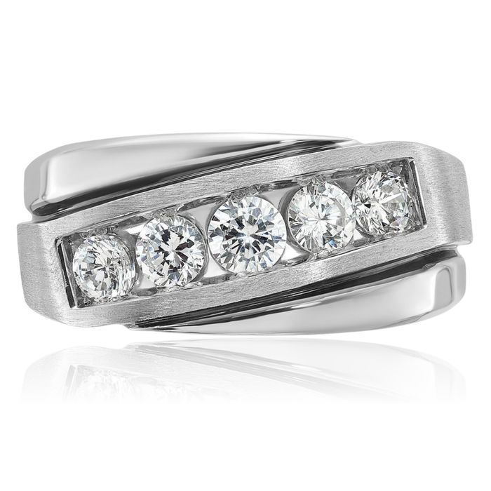 10K Solid White Gold Black Mens Diamond Wedding Band Ring