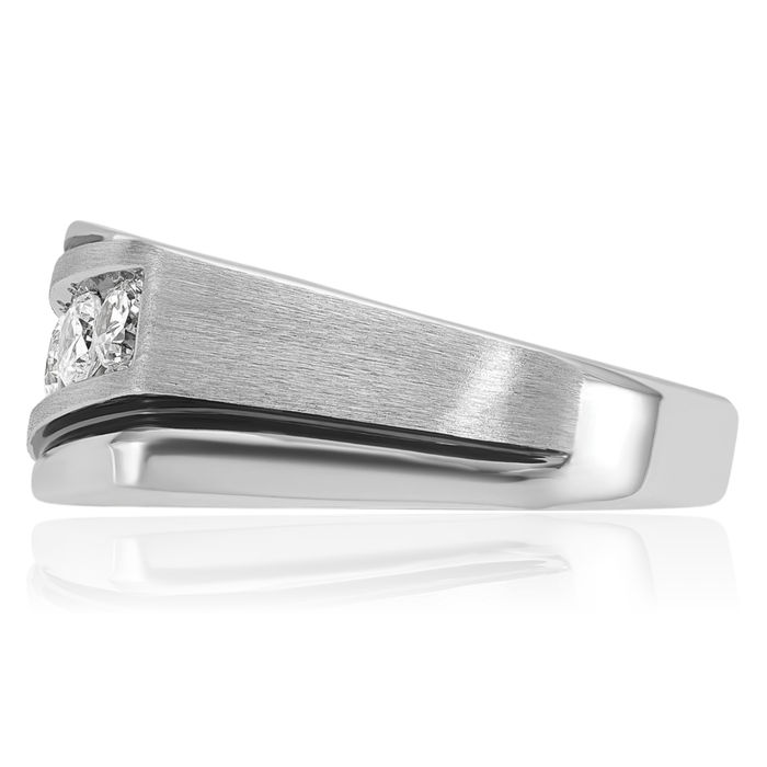 10K Solid White Gold Black Mens Diamond Wedding Band Ring