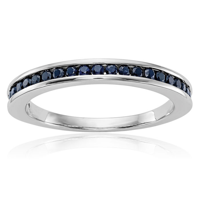 10K Solid White Gold Blue Sapphire Wedding Band Ring Gemstone