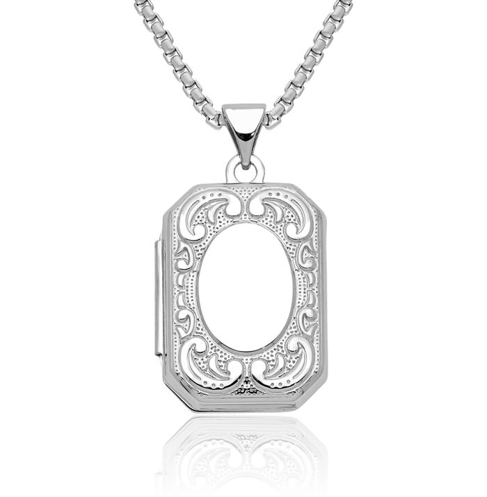 10K Solid White Gold Book Personalized Photo Locket Necklace Picture Pendant Charm