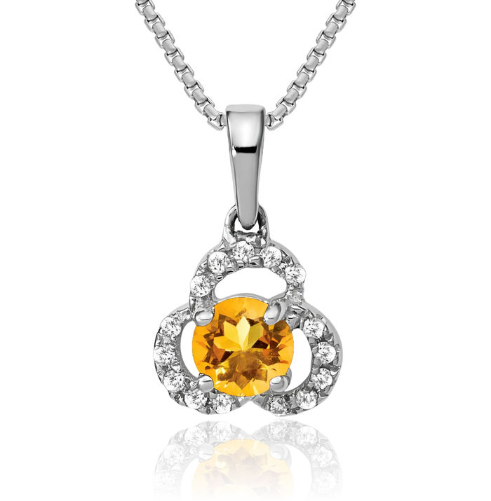 10K Solid White Gold Yellow Orange Citrine Diamond Necklace Charm Gemstone Pendant November Birthstone Jewelry