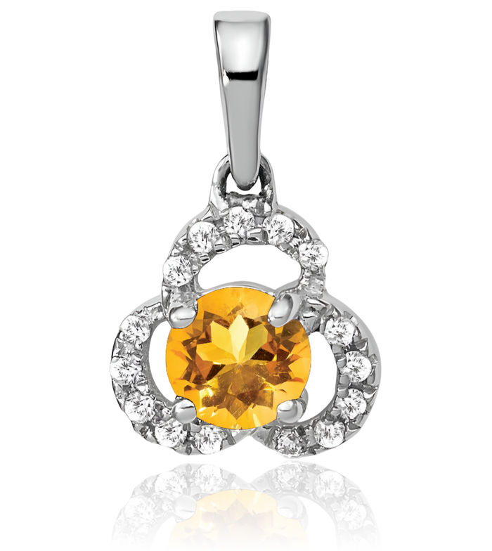 10K Solid White Gold Yellow Orange Citrine Diamond Necklace Charm Gemstone Pendant November Birthstone Jewelry