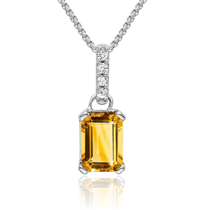 10K Solid White Gold Yellow Orange Citrine Diamond Necklace Charm Gemstone Pendant November Birthstone Jewelry