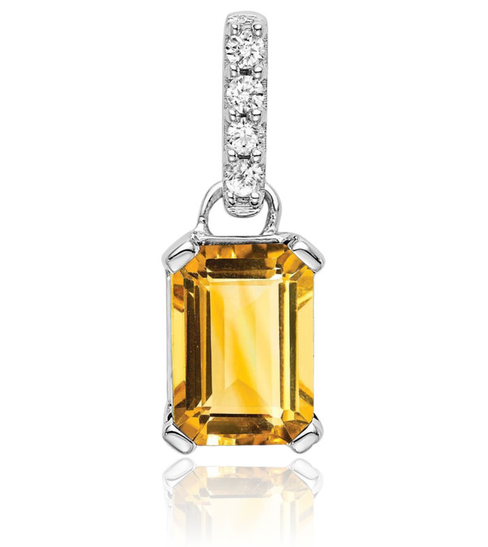 10K Solid White Gold Yellow Orange Citrine Diamond Necklace Charm Gemstone Pendant November Birthstone Jewelry