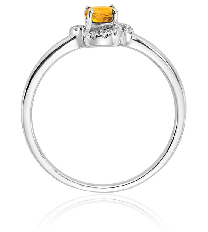 10K Solid White Gold Yellow Orange Citrine Diamond Ring Gemstone Band November Birthstone Jewelry