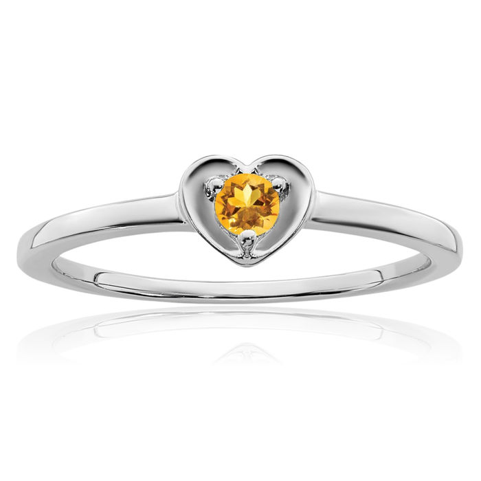 10K Solid White Gold Yellow Orange Citrine Heart Ring Gemstone Love Band November Birthstone Jewelry