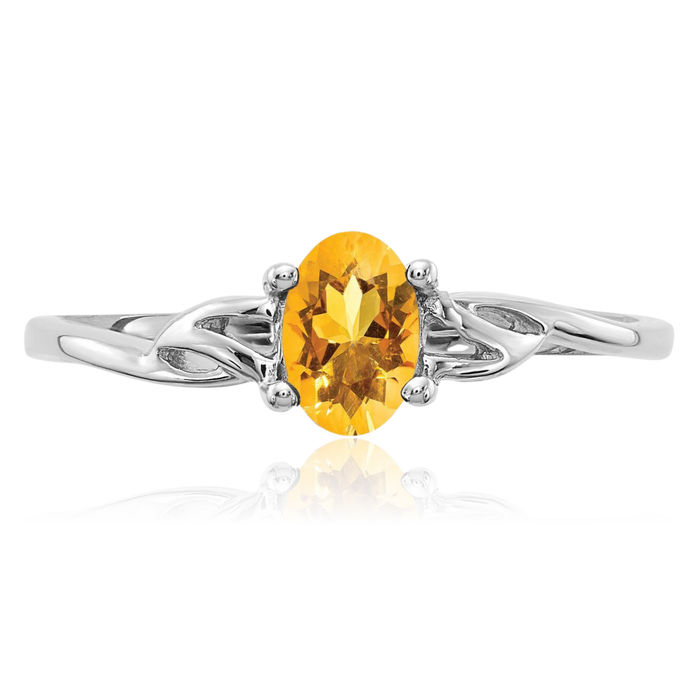 10K Solid White Gold Yellow Orange Citrine Ring Gemstone Band November Birthstone Jewelry