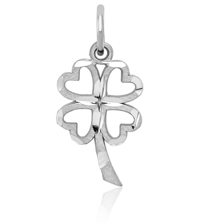 10K Solid White Gold 4 Leaf Lucky Clover Shamrock Flower Necklace Heart Irish Claddagh Celtic Charm Pendant Jewelry