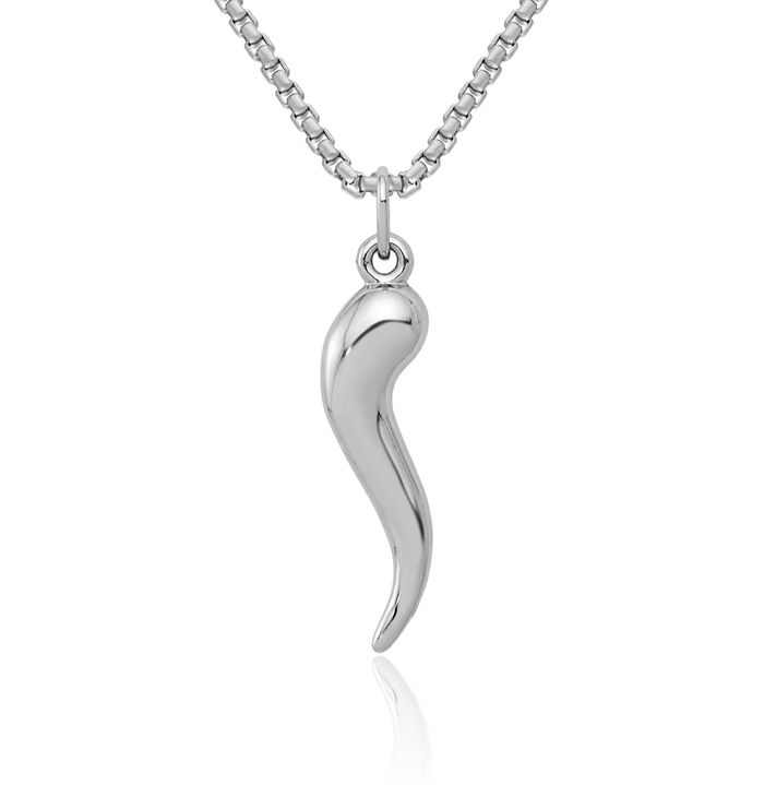 10K Solid White Gold Cornicello Italian Horn Necklace Lucky Protection Amulet Pendant Chilli Pepper Charm