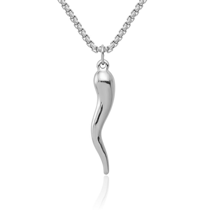 10K Solid White Gold Cornicello Italian Horn Necklace Lucky Protection Amulet Pendant Chilli Pepper Charm