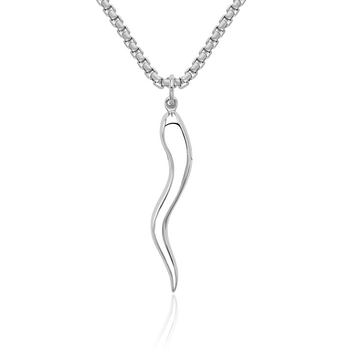 10K Solid White Gold Cornicello Italian Horn Necklace Lucky Protection Amulet Pendant Chilli Pepper Charm