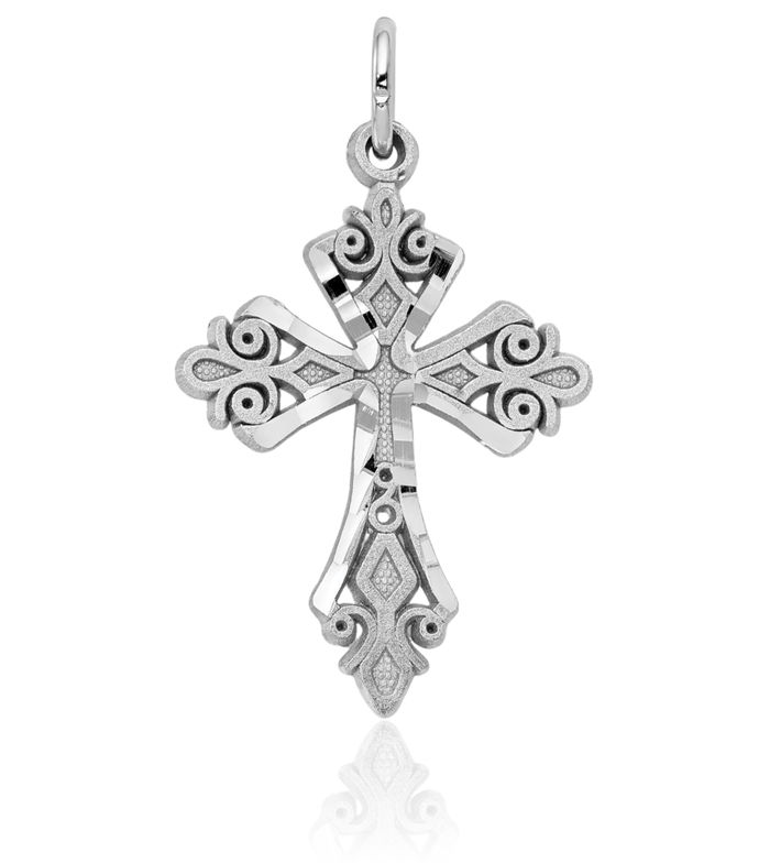 10K Solid White Gold Holy Cross Necklace Religious Chain Pendant Jesus Christ Charm