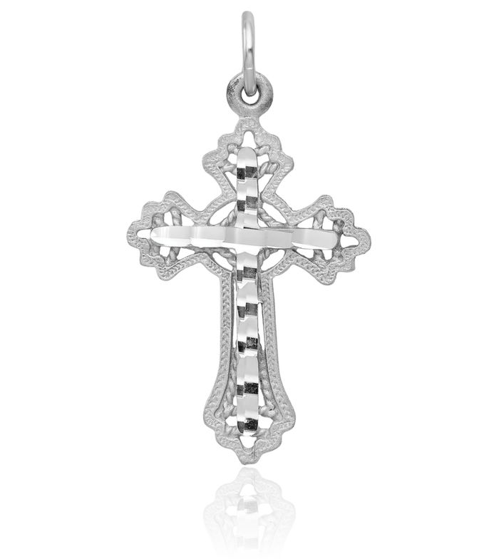 10K Solid White Gold Latin Mexican Holy Cross Necklace Religious Chain Pendant Jesus Christ Charm