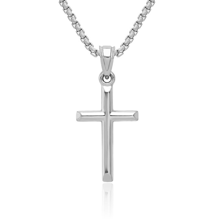 10K Solid White Gold Holy Cross Necklace Religious Chain Pendant Jesus Christ Charm