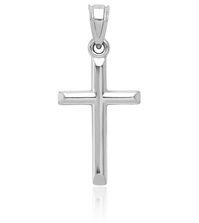 10K Solid White Gold Holy Cross Necklace Religious Chain Pendant Jesus Christ Charm