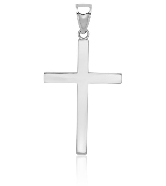 10K Solid White Gold Latin Mexican Holy Cross Necklace Religious Chain Pendant Jesus Christ Charm