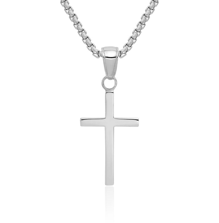 10K Solid White Gold Latin Mexican Holy Cross Necklace Religious Chain Pendant Jesus Christ Charm