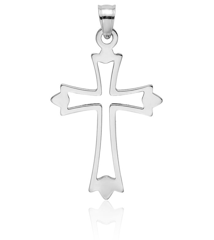 10K Solid White Gold Holy Cross Necklace Religious Chain Pendant Jesus Christ Charm