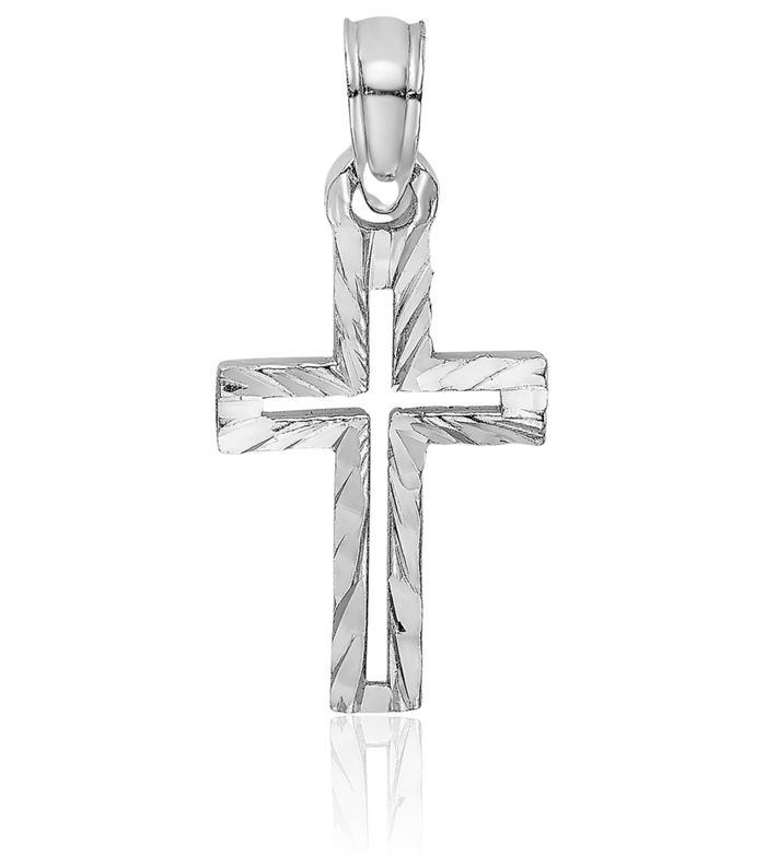 10K Solid White Gold Latin Mexican Holy Cross Necklace Religious Chain Pendant Jesus Christ Charm