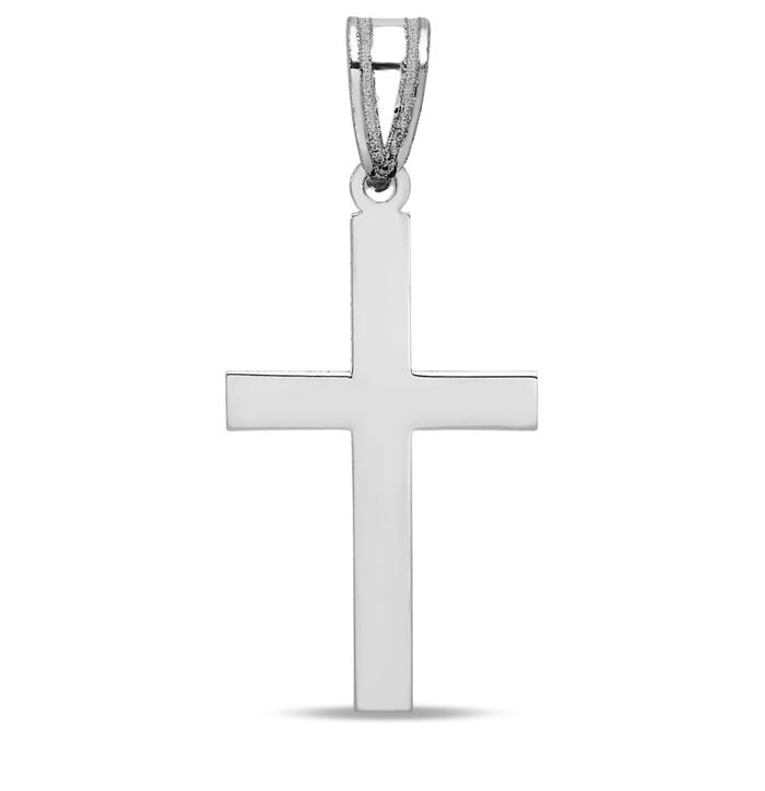 10K Solid White Gold Latin Mexican Holy Cross Necklace Religious Chain Pendant Jesus Christ Charm