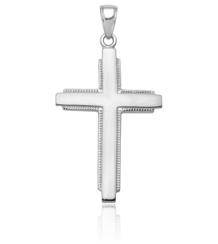 10K Solid White Gold Latin Mexican Holy Cross Necklace Religious Chain Pendant Jesus Christ Charm