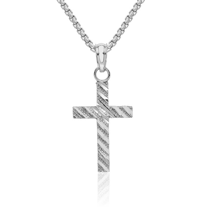 10K Solid White Gold Latin Mexican Holy Cross Necklace Religious Chain Pendant Jesus Christ Charm