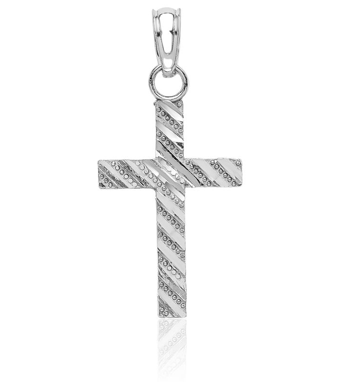 10K Solid White Gold Latin Mexican Holy Cross Necklace Religious Chain Pendant Jesus Christ Charm