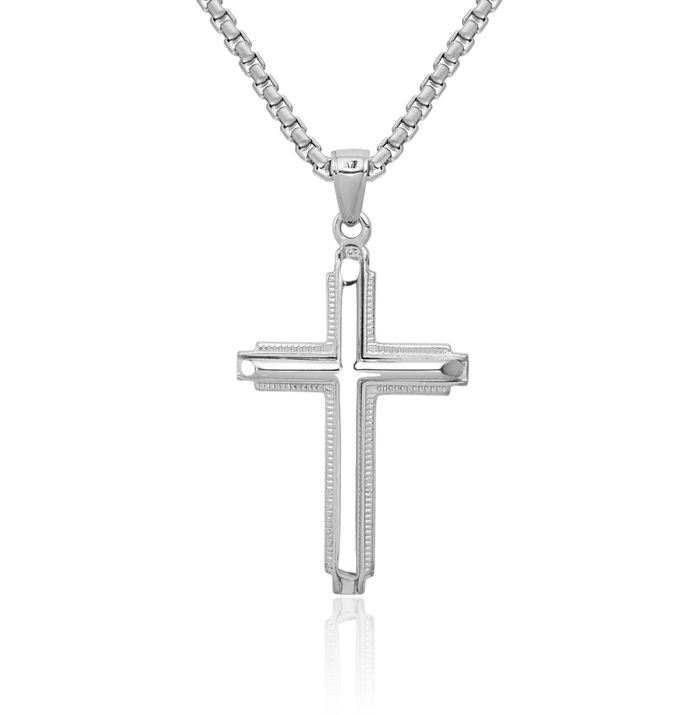 10K Solid White Gold Latin Mexican Holy Cross Necklace Religious Chain Pendant Jesus Christ Charm