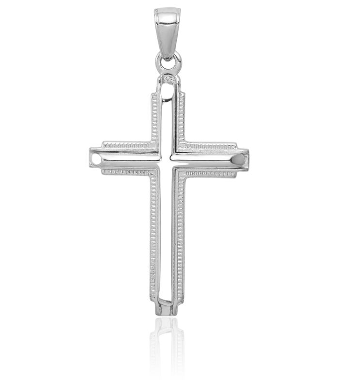 10K Solid White Gold Latin Mexican Holy Cross Necklace Religious Chain Pendant Jesus Christ Charm