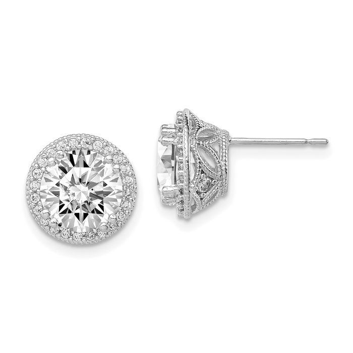 10K Solid White Gold Cubic Zirconia CZ Stud Earrings