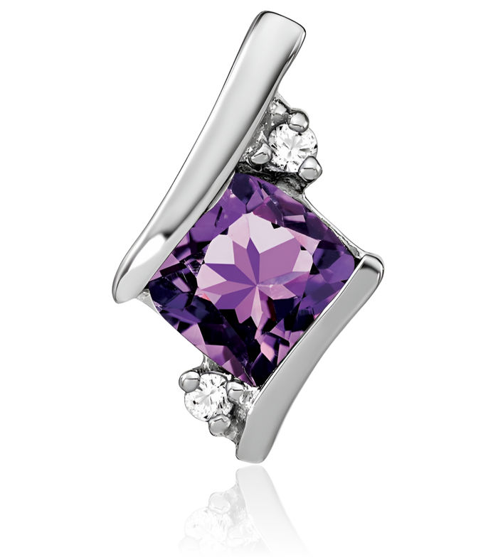 10K Solid White Gold Cushion-Cut Purple Amethyst Diamond Floating Chain Slide Gemstone Pendant Necklace Charm February Birthstone Jewelry