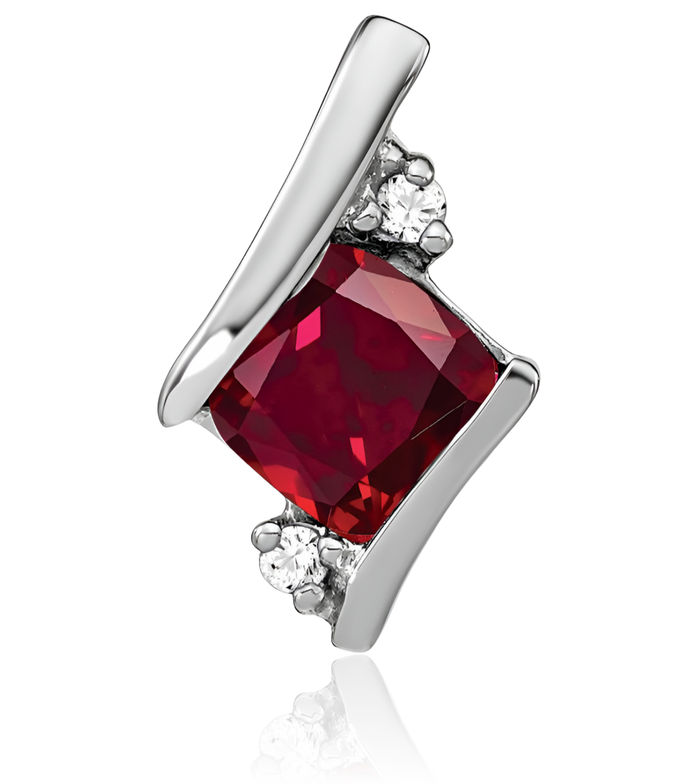 10K Solid White Gold Cushion-Cut Lab Red Ruby Diamond Floating Chain Slide Gemstone Pendant Necklace Charm July Birthstone Jewelry