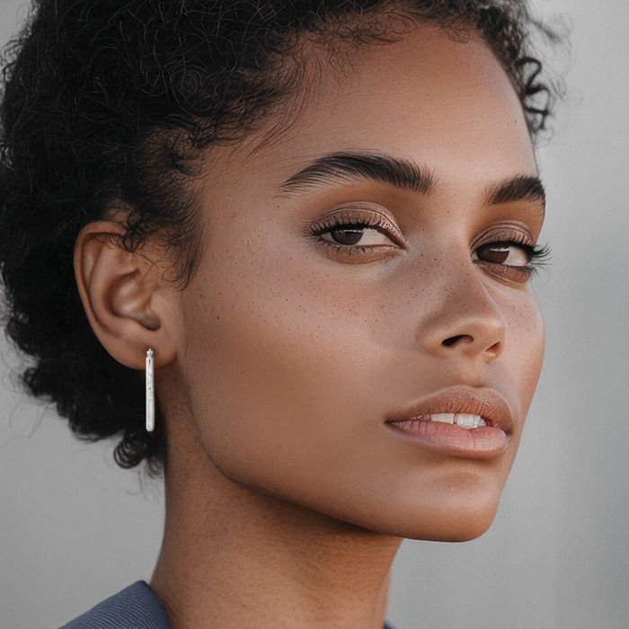 10K Solid White Gold Cut 3mm Round Medium Hoop Earrings