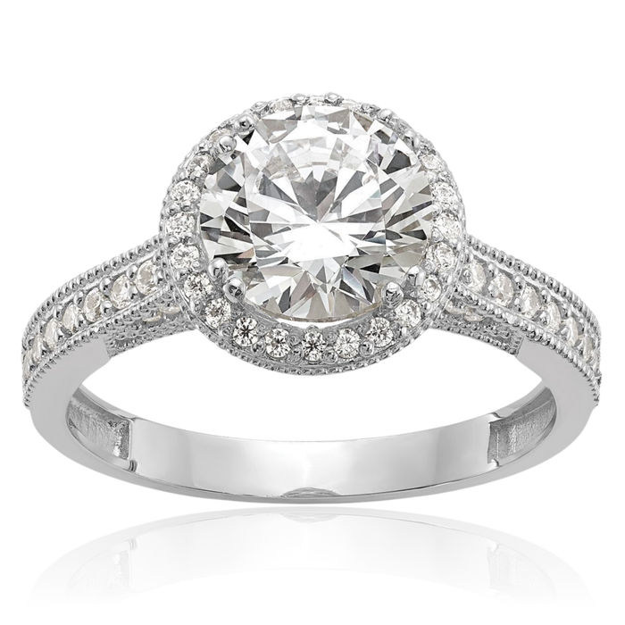 10K Solid White Gold Cubic Zirconia CZ Engagement Ring