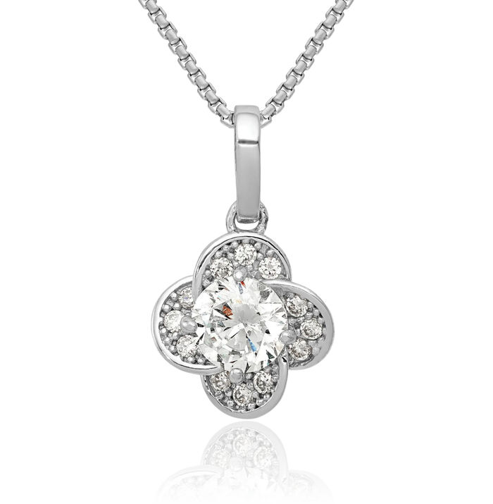 10K Solid White Gold Cubic Zirconia CZ Necklace Chain Pendant Charm