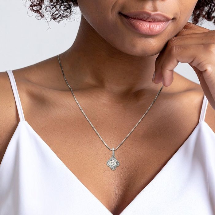 10K Solid White Gold Cubic Zirconia CZ Necklace Chain Pendant Charm