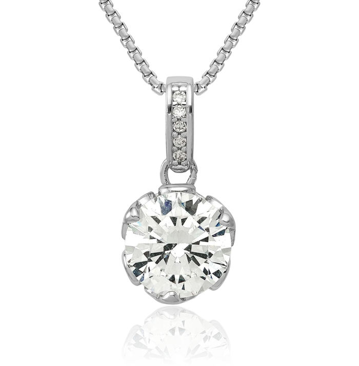 10K Solid White Gold Cubic Zirconia CZ Necklace Chain Pendant Charm