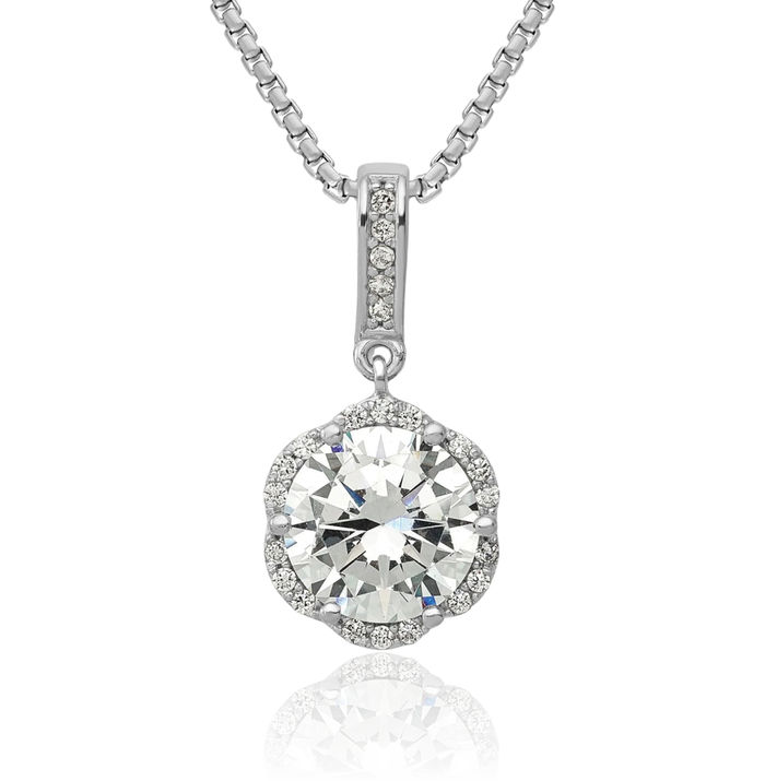 10K Solid White Gold Cubic Zirconia CZ Necklace Chain Pendant Charm