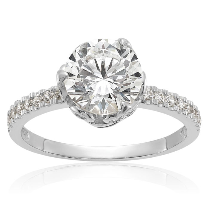 10K Solid White Gold Cubic Zirconia CZ Solitaire Engagement Ring