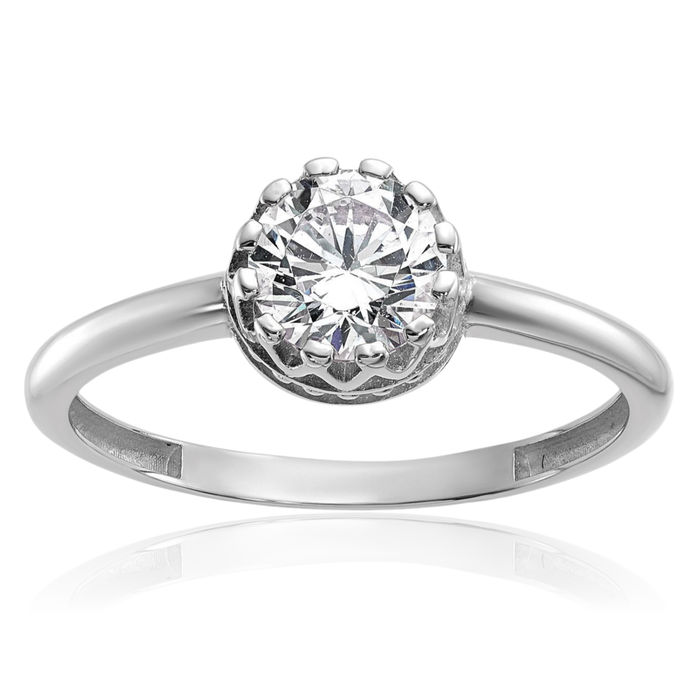 10K Solid White Gold Cubic Zirconia CZ Solitaire Engagement Ring