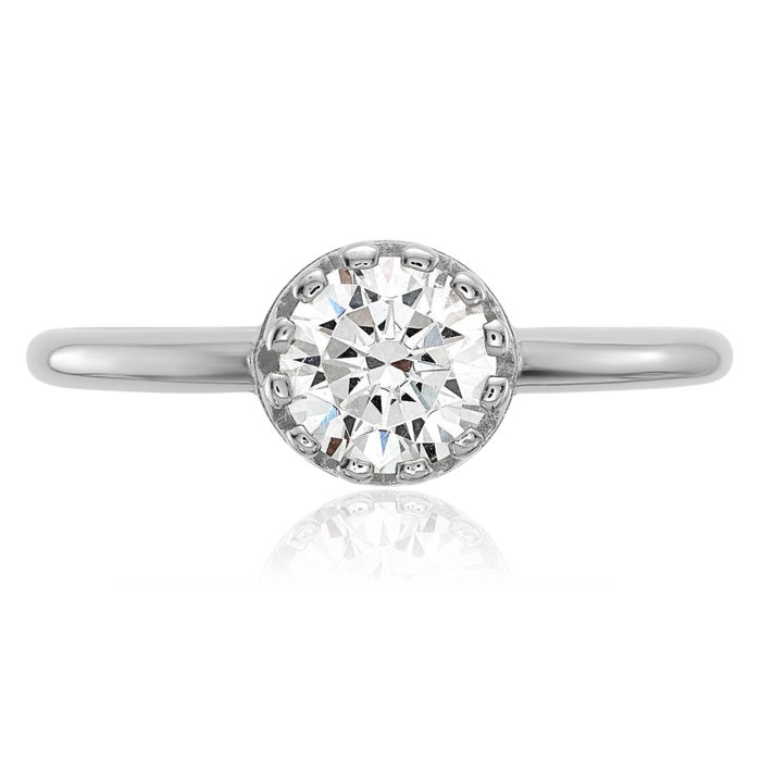 10K Solid White Gold Cubic Zirconia CZ Solitaire Engagement Ring