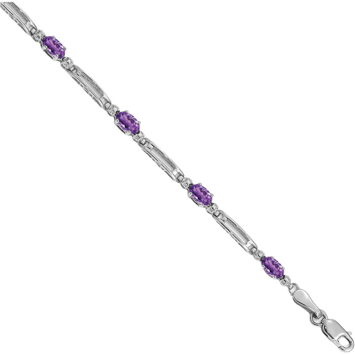 10K Solid White Gold Diamond Purple Amethyst Chain Gemstone Tennis Bracelet