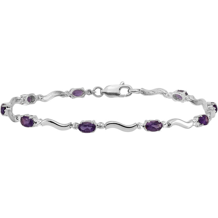 10K Solid White Gold Diamond Purple Amethyst Chain Gemstone Tennis Bracelet