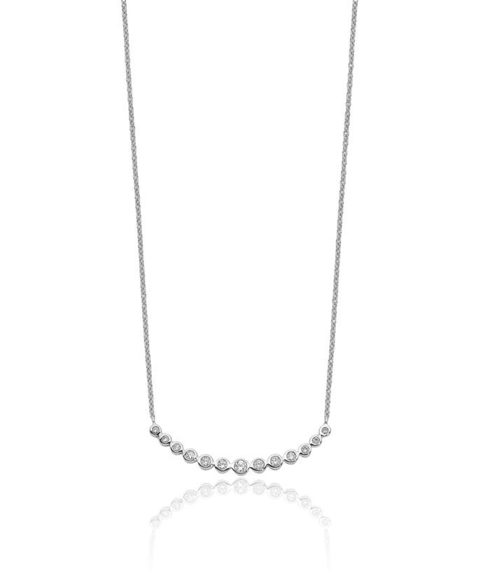 10K Solid White Gold Diamond Bar Chain Necklace