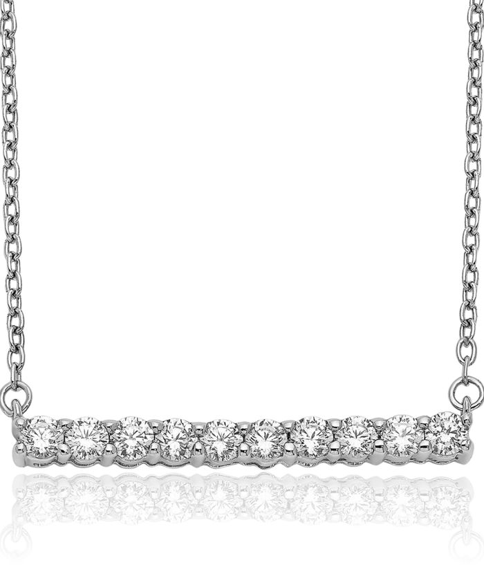 10K Solid White Gold Diamond Bar Necklace Chain