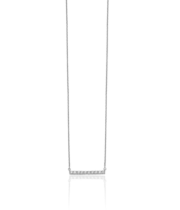 10K Solid White Gold Diamond Bar Necklace Chain