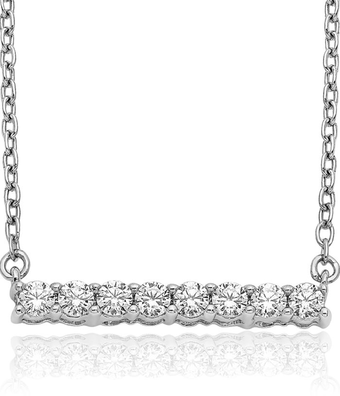 10K Solid White Gold Diamond Bar Necklace Chain